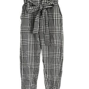 Ag Adriano Goldschmied Black and White Plaid Trousers with Paper Bag Waist